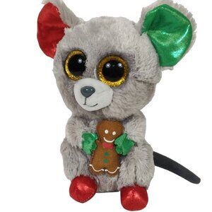 Ty Beanie Boos TySilk Mac Christmas Mouse Plush Grey 2016 Holiday Gingerbread